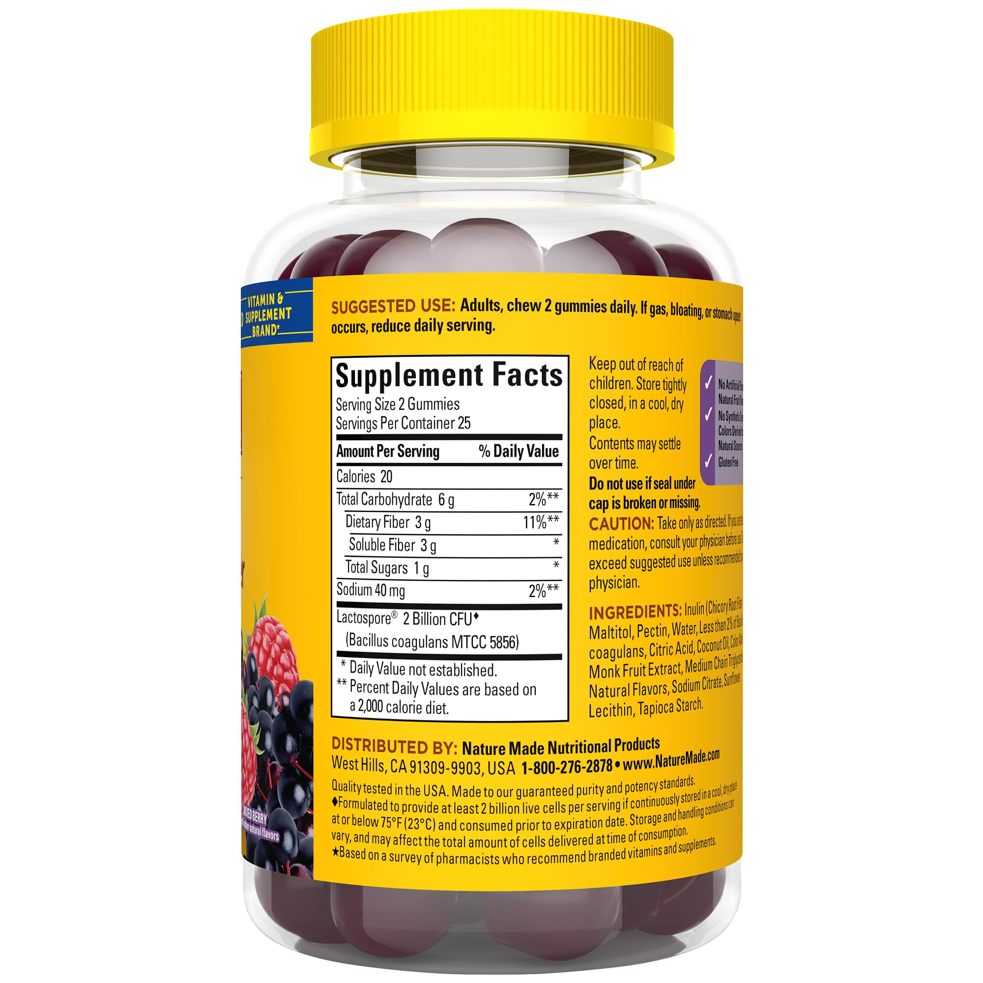 Nature Made Probiotic + Prebiotic Fiber Gummies bottle