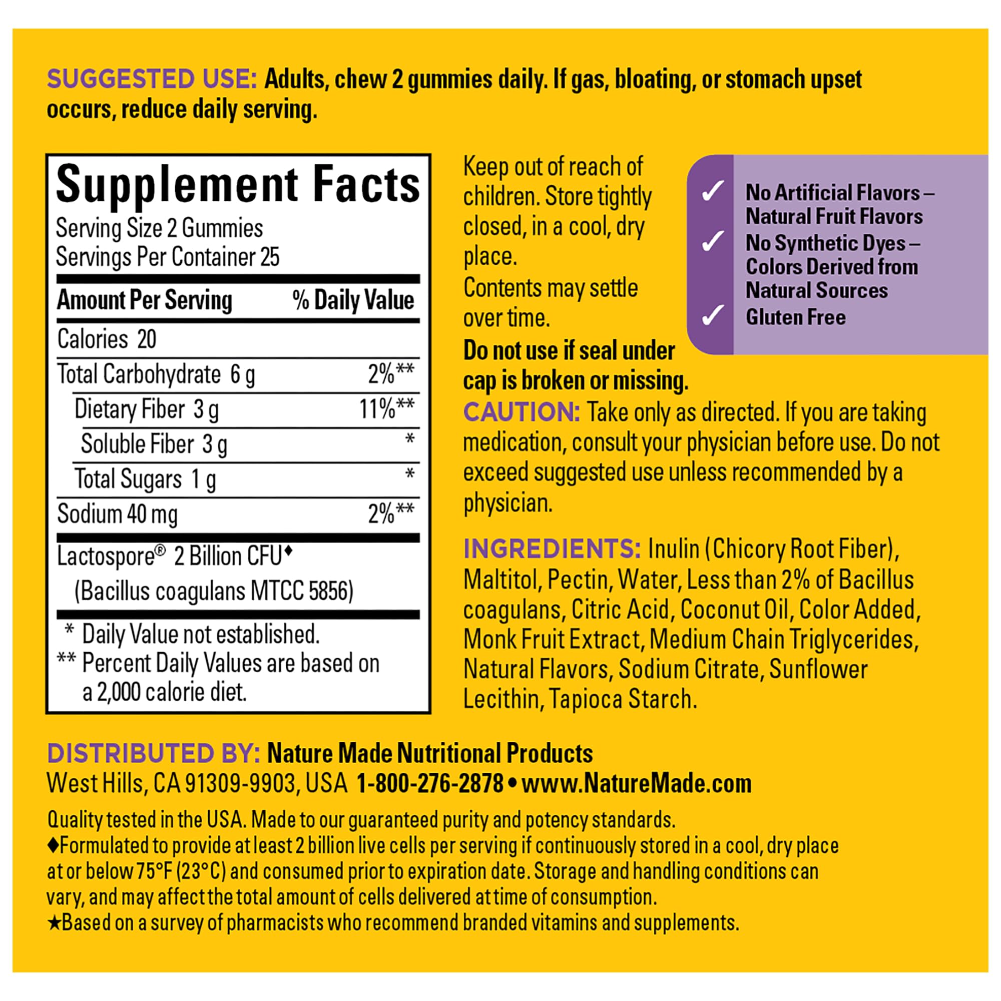 Serving size showing 2 gummies for daily gut health