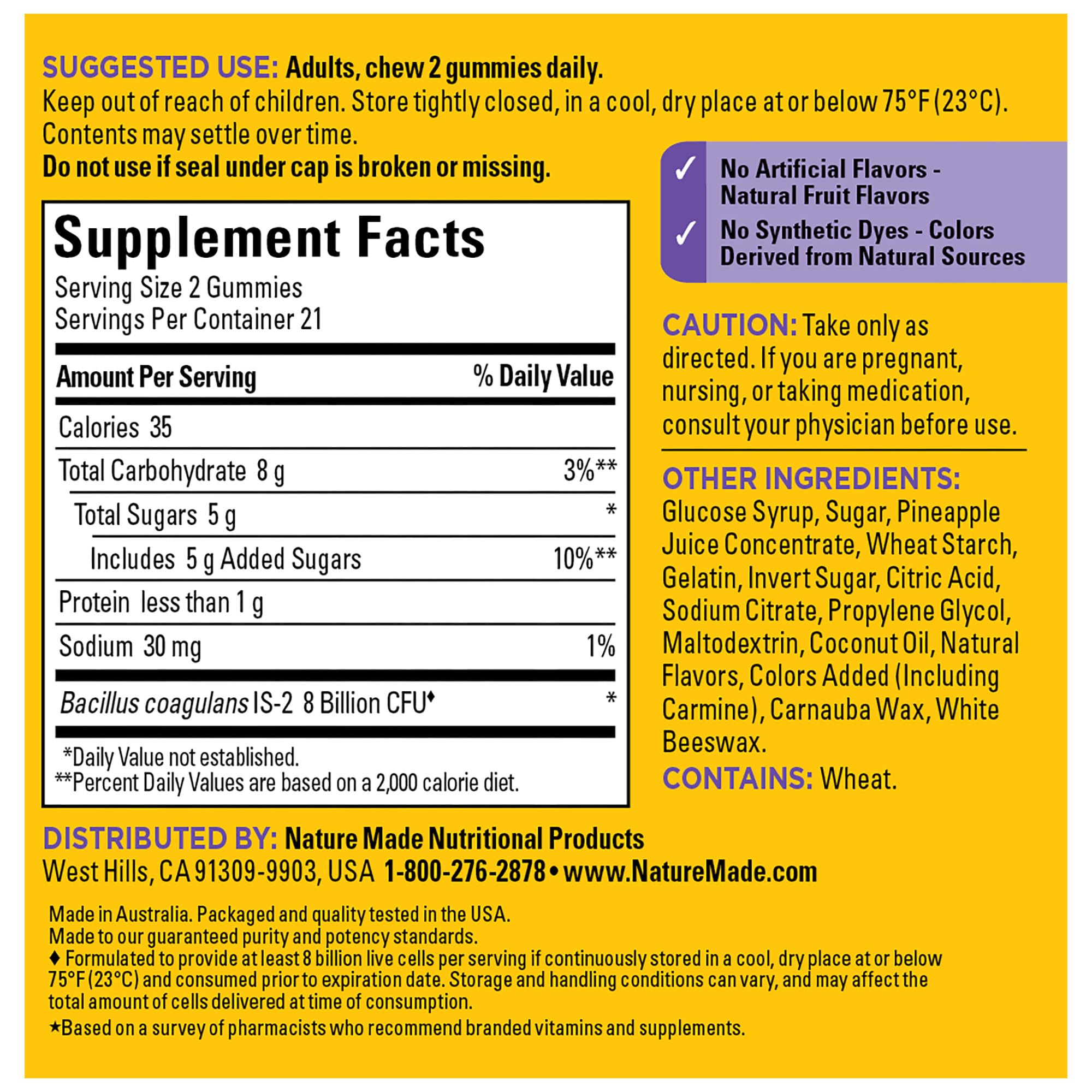 Label showing 8 billion CFUs per 2 gummies