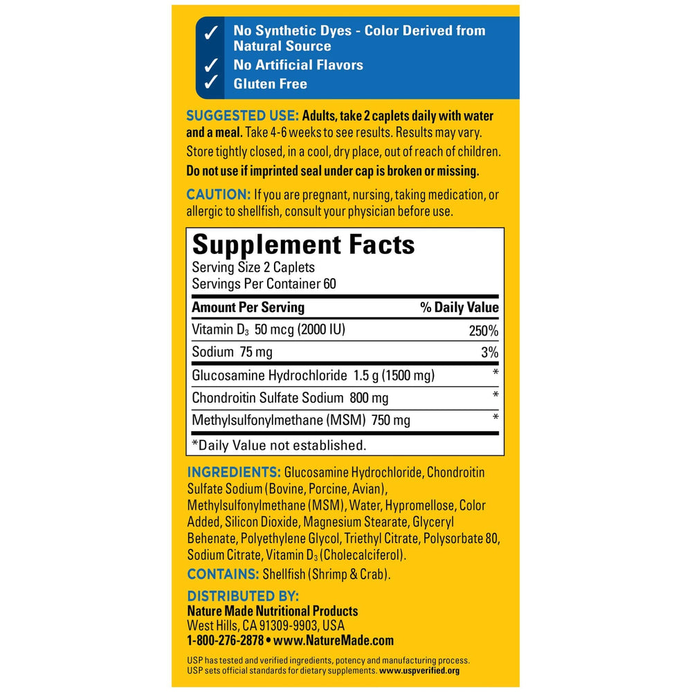 Side view of Nature Made TripleFlex Triple Strength Caplets with Vitamin D3 bottle