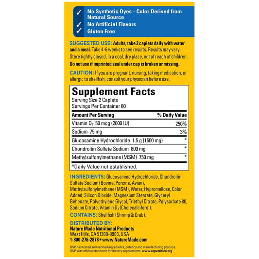 Side view of Nature Made TripleFlex Triple Strength Caplets with Vitamin D3 bottle