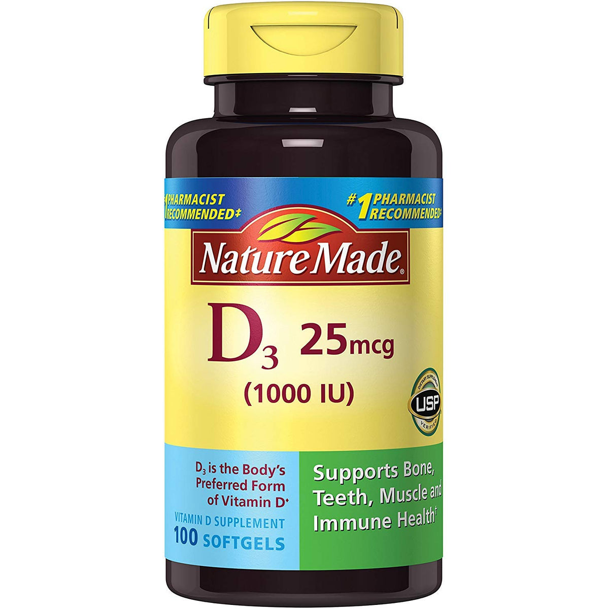 Nature Made Vitamin D-3 1000 IU softgels, 100 count per bottle, pack of 3