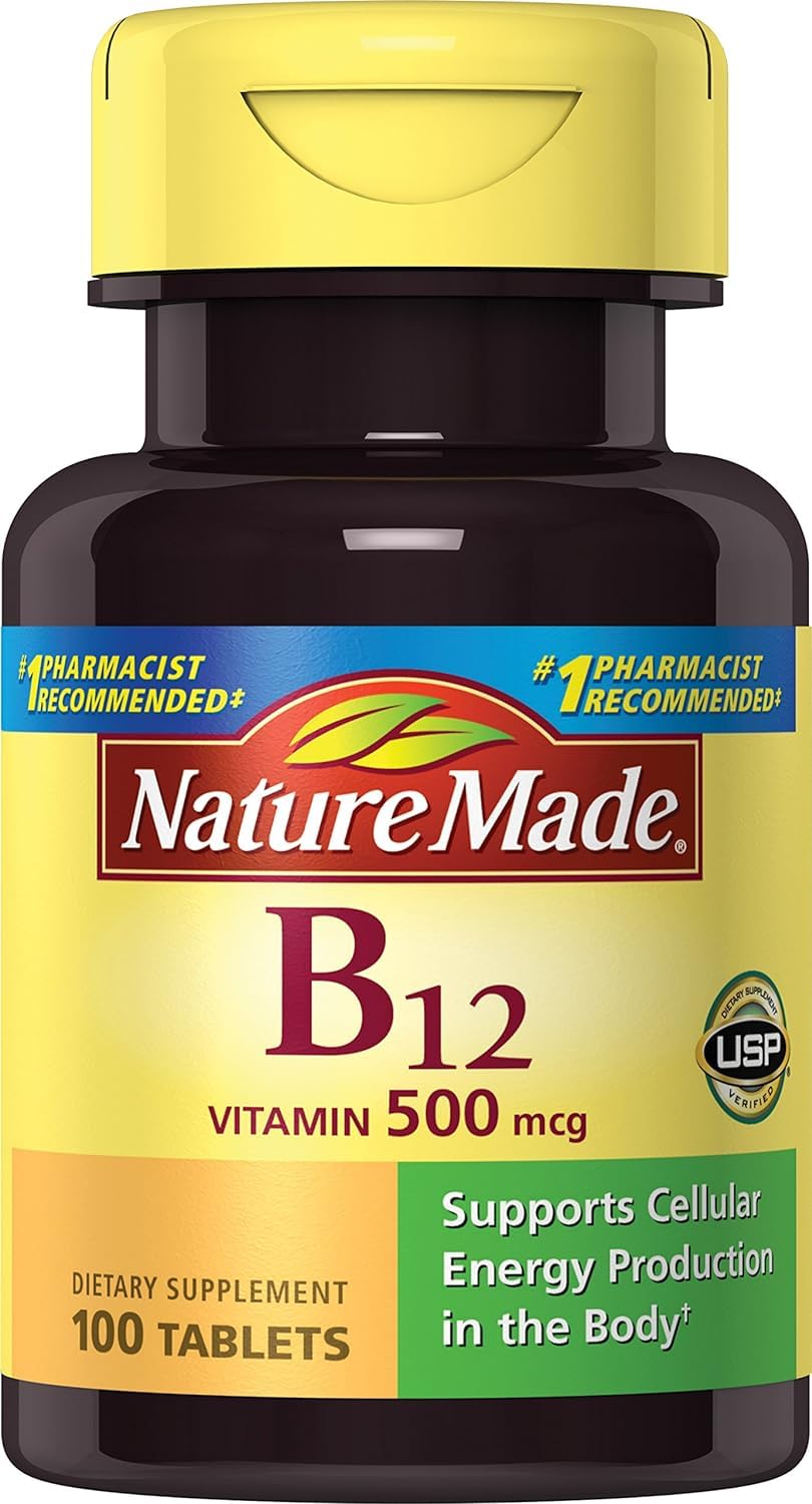 Nature Made Vitamin B-12 500 mcg tablets – pack of 2 (100 ea each)