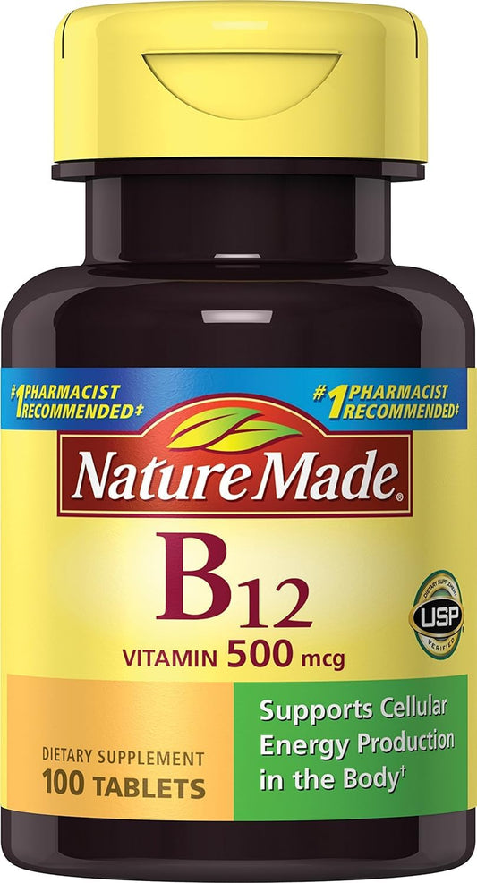 Nature Made Vitamin B-12 500 mcg tablets – pack of 2 (100 ea each)