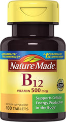 Nature Made Vitamin B-12 500 mcg tablets – pack of 2 (100 ea each)