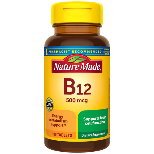 Nature Made Vitamin B12 500 mcg bottle with 100 tablets