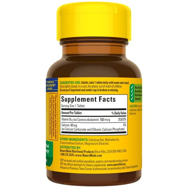 Close-up of Nature Made Vitamin B-12 500 mcg tablets