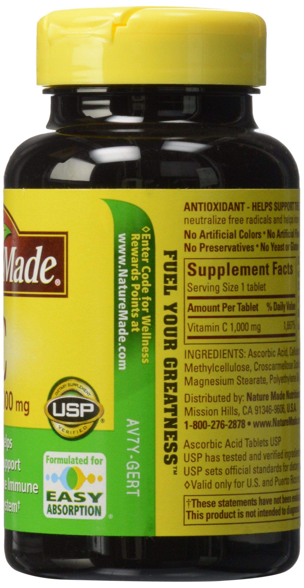 100-count bottle of Nature Made Vitamin C 1000 mg tablets on white background
