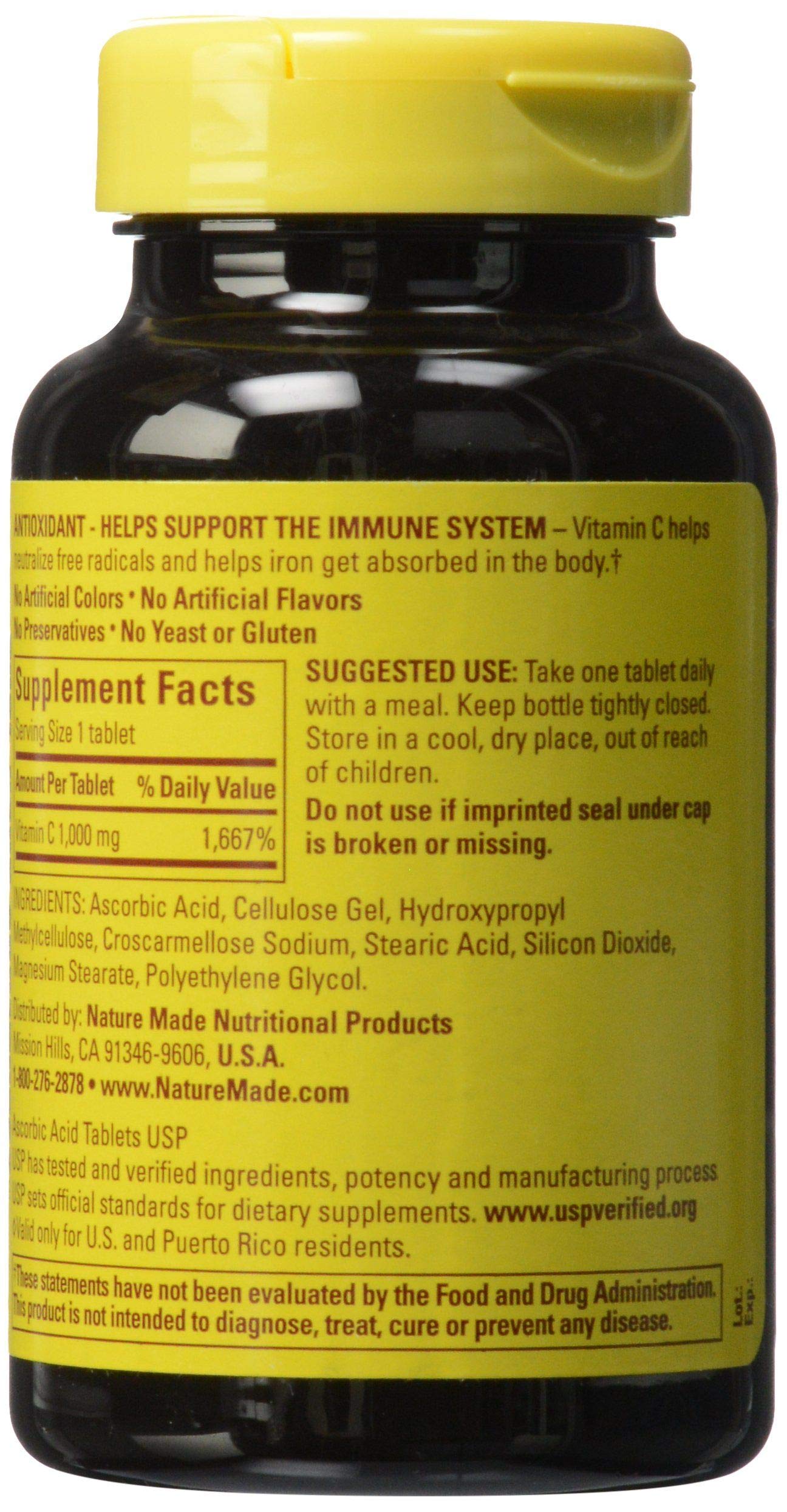 Supplement facts panel for Nature Made Vitamin C 1000 mg tablets