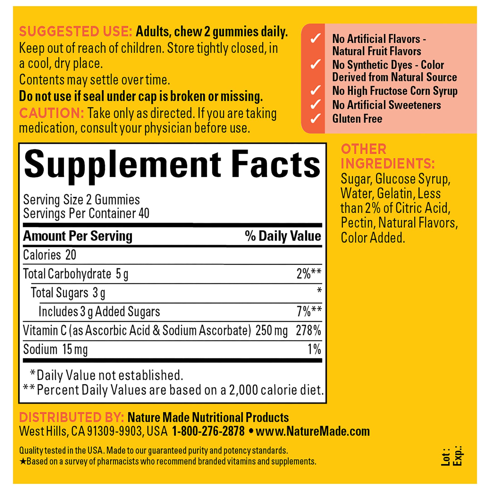 Close-up of tangerine-flavored Nature Made Vitamin C gummies