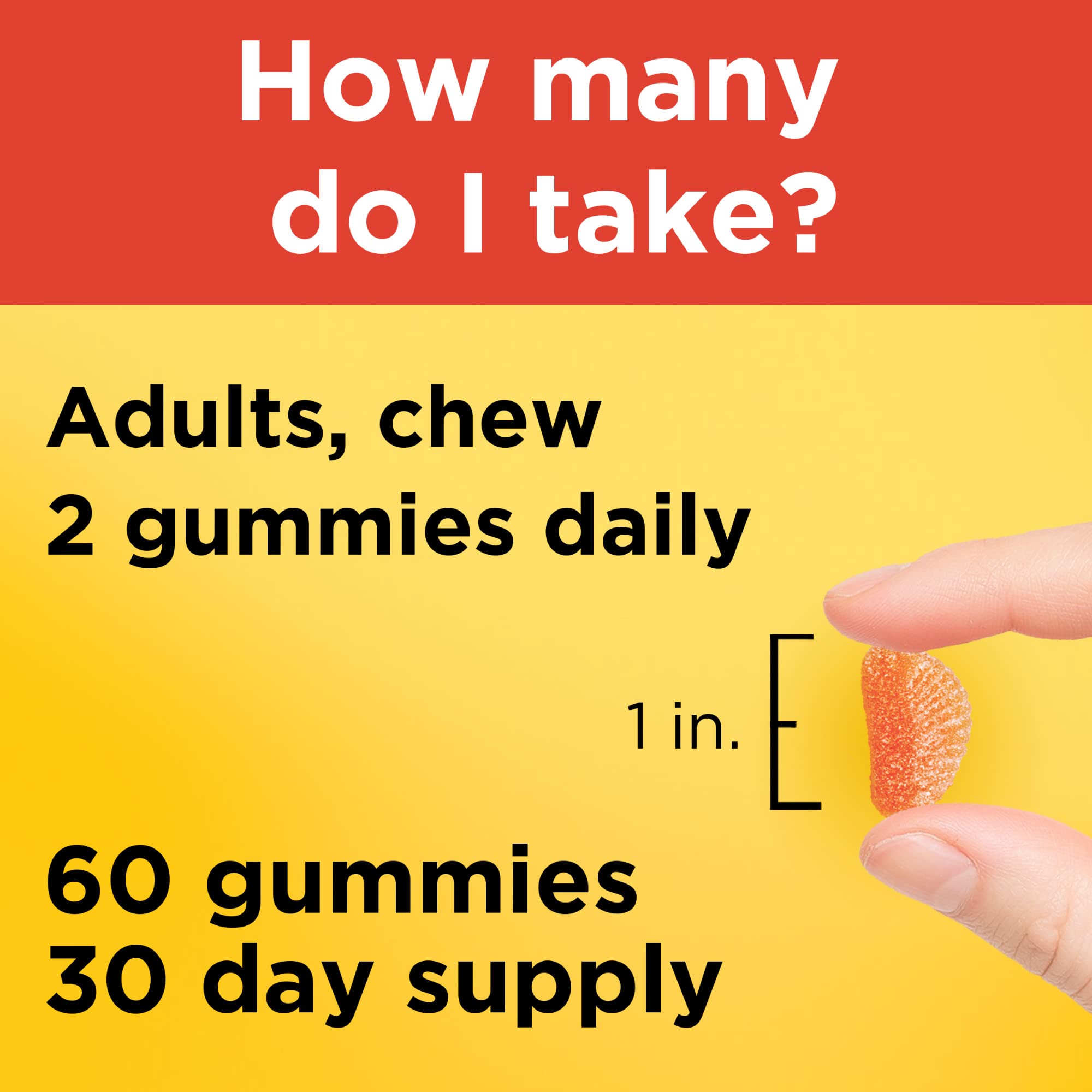 Two gummies representing daily dosage for adults