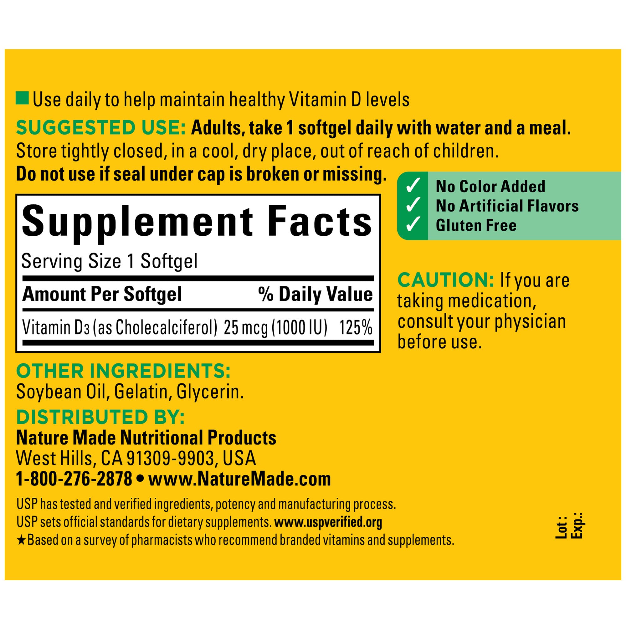 Vitamin D3 1000 IU label details on packaging