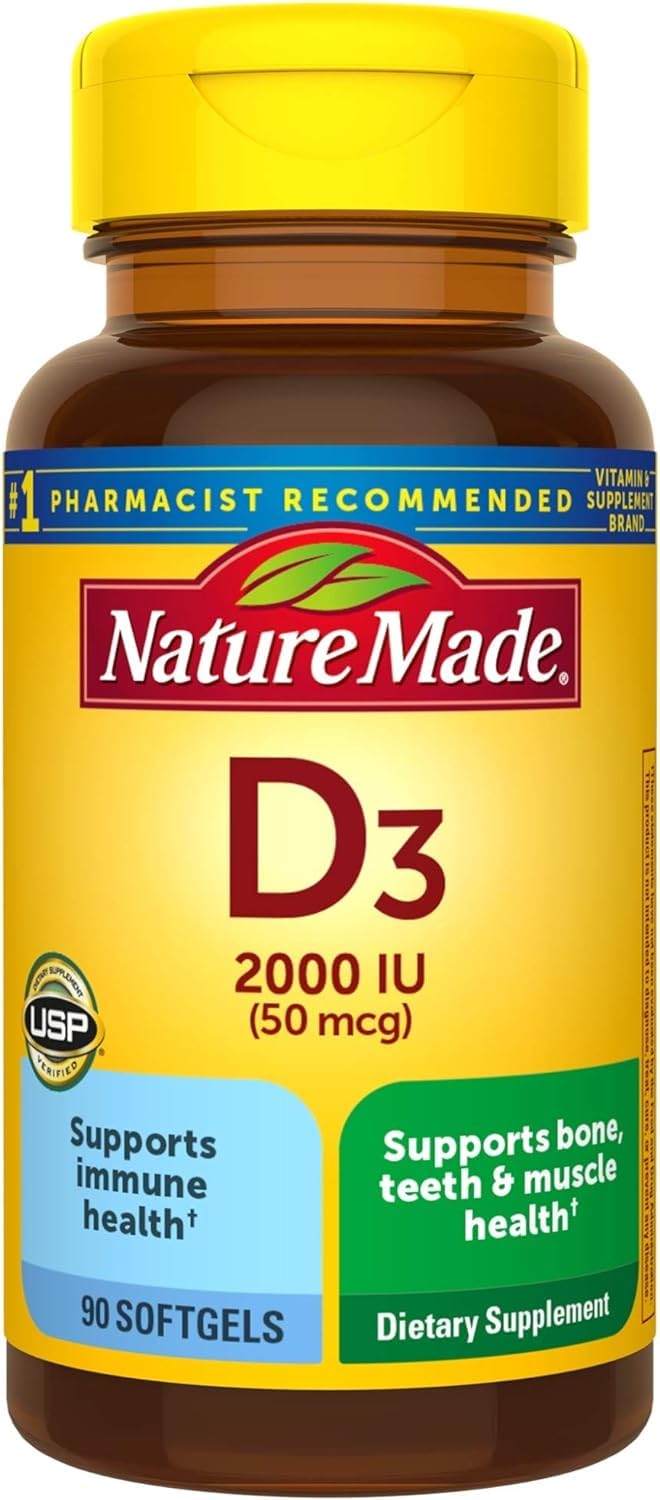 Nature Made Vitamin D3 2000 IU 90 softgels front label