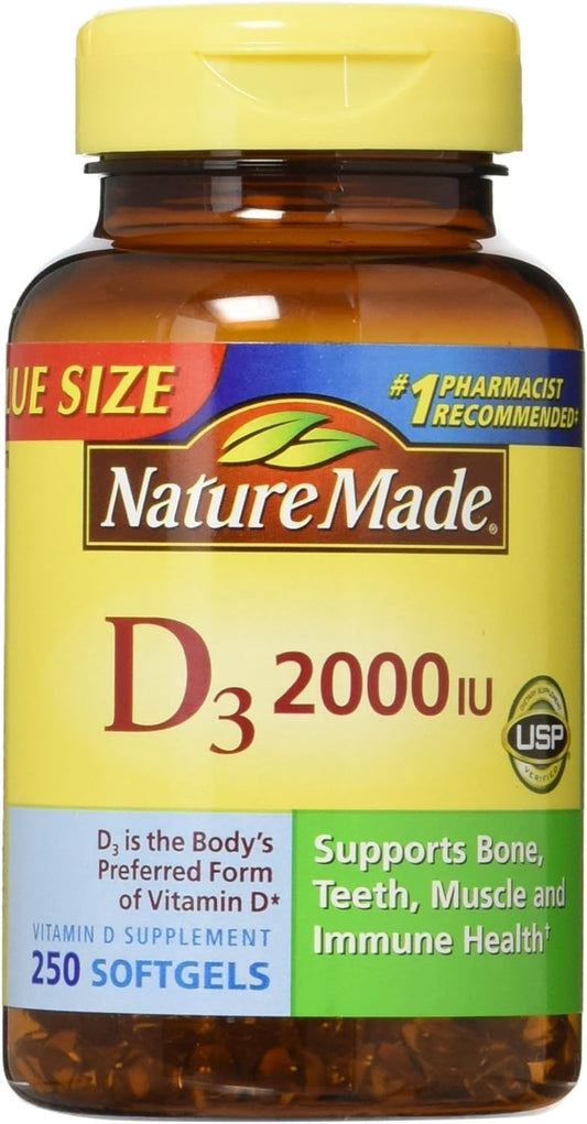 Nature Made Vitamin D3 2000 IU Liquid Softgels – two 250-count bottles