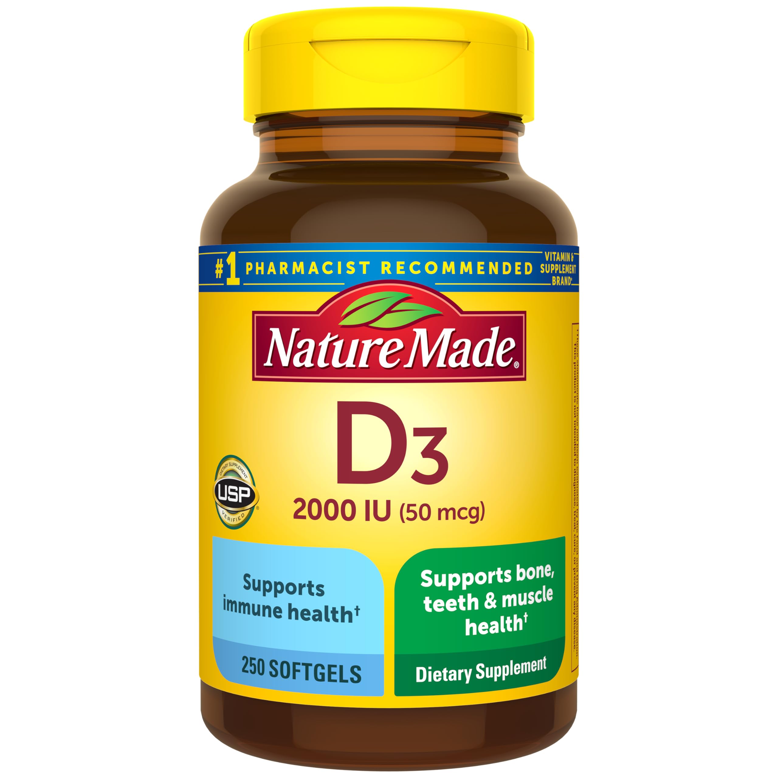 Nature Made Vitamin D3 2000 IU Softgels – 250-count bottle