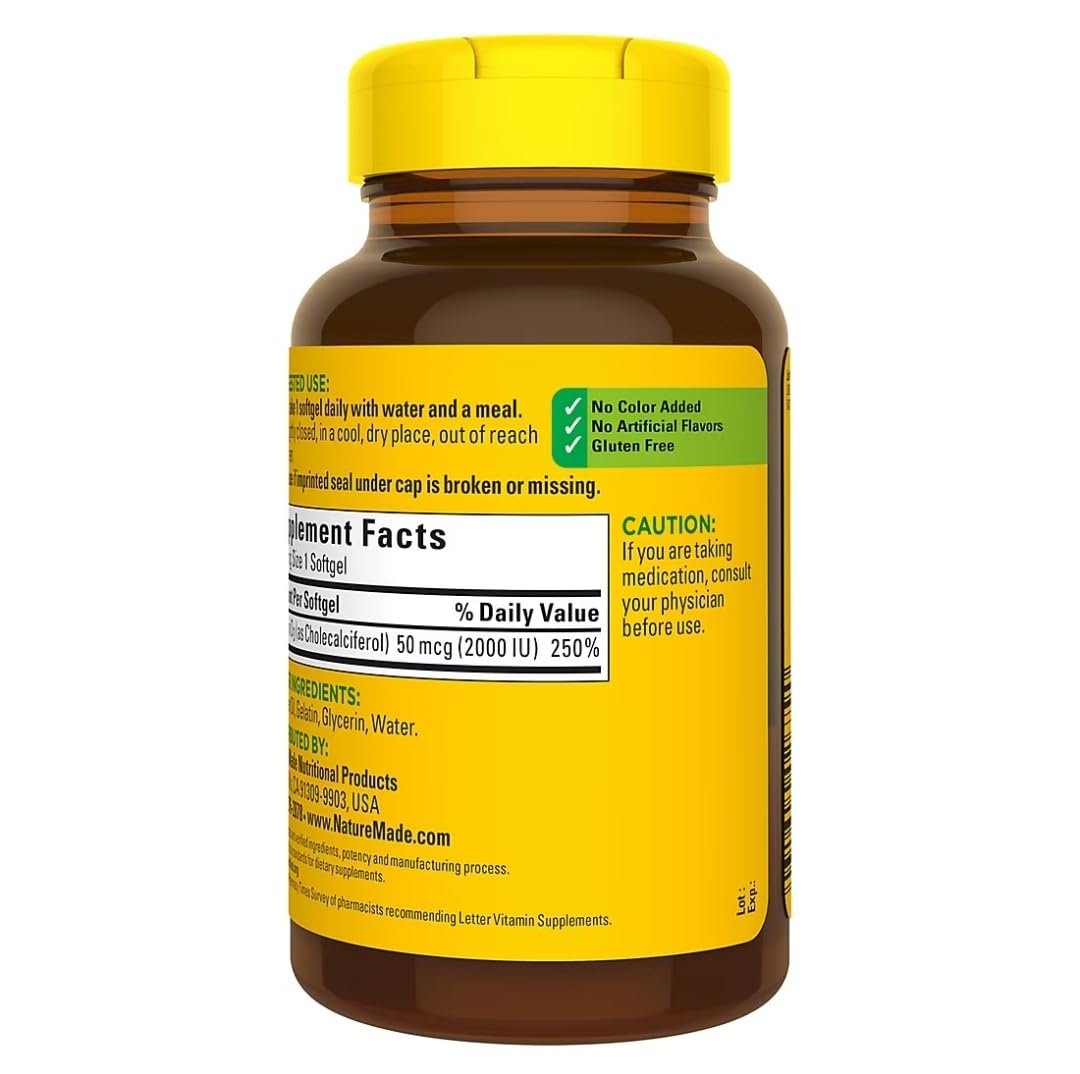 Label highlights Vitamin D3 2000 IU (50 mcg) dosage