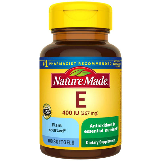 Nature Made Vitamin E plant-sourced 400 IU d-alpha softgels front view in a 3-pack