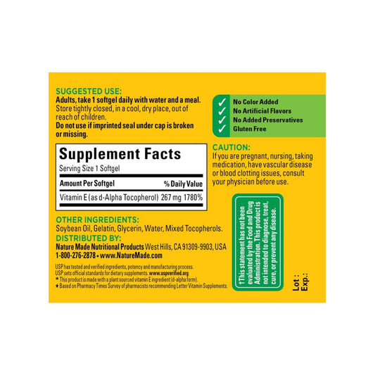 3-pack packaging showing Nature Made Vitamin E plant-sourced softgels