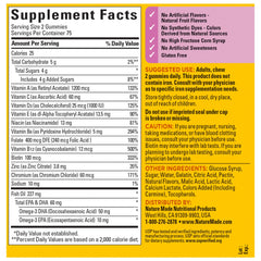 Nutrition facts and ingredients panel for Nature Made Women's Multivitamin with Omega-3 Gummies