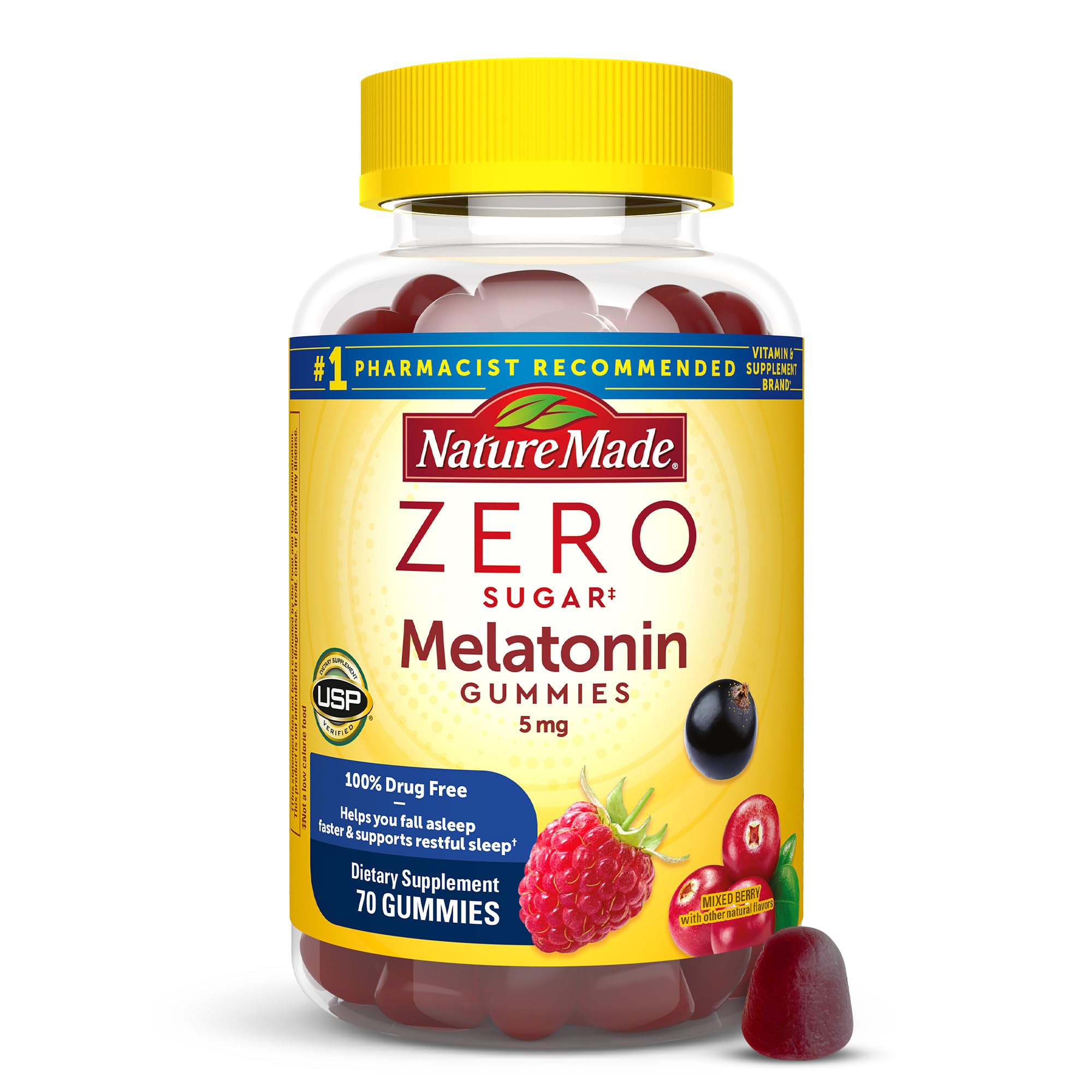 Nature Made Zero Sugar Melatonin Gummies 5mg bottle label
