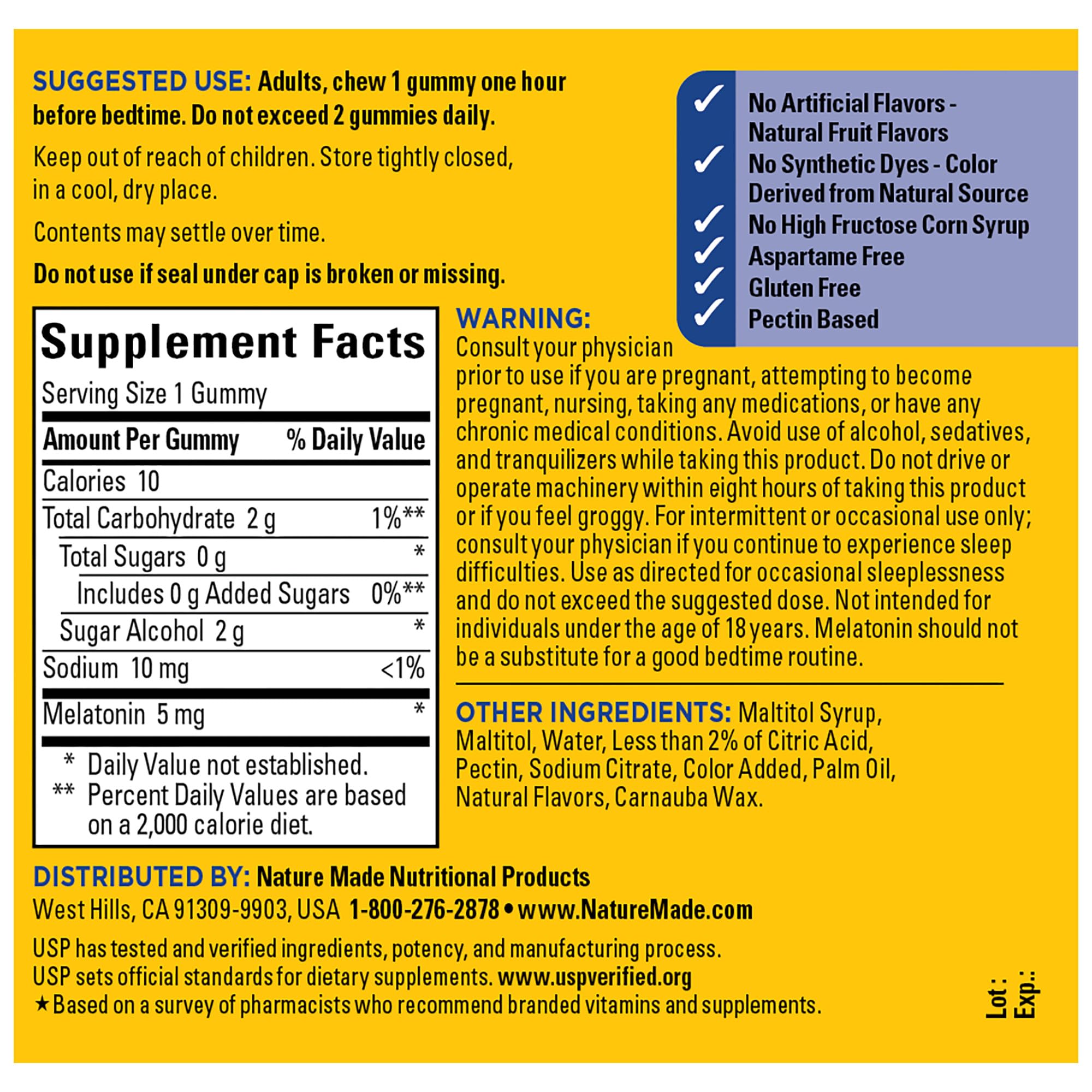 Close-up of 5mg melatonin gummy, sugar-free