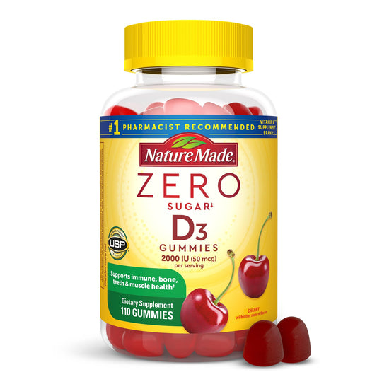 Bottle of Nature Made Zero Sugar Vitamin D3 Gummies 2000 IU, 55-day supply