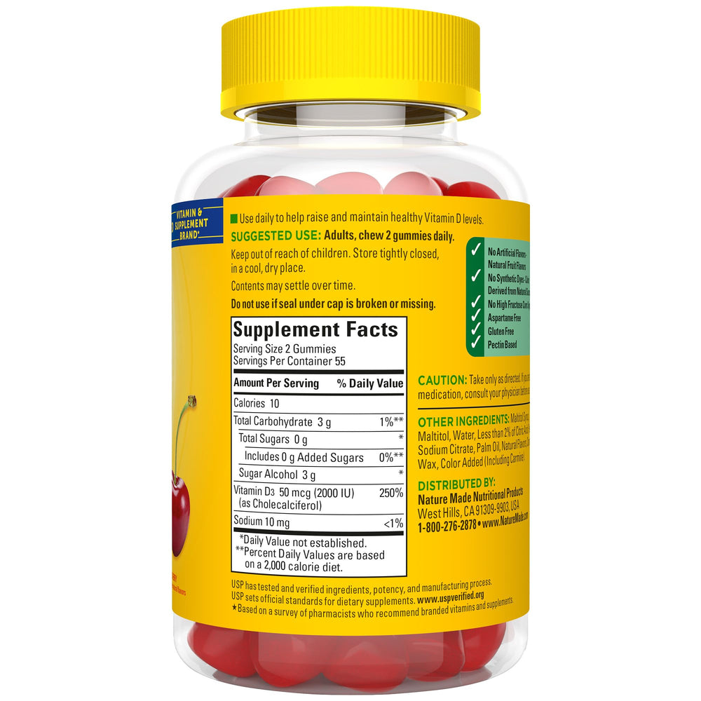 Nature Made Zero Sugar Vitamin D3 Gummies packaging and bottle