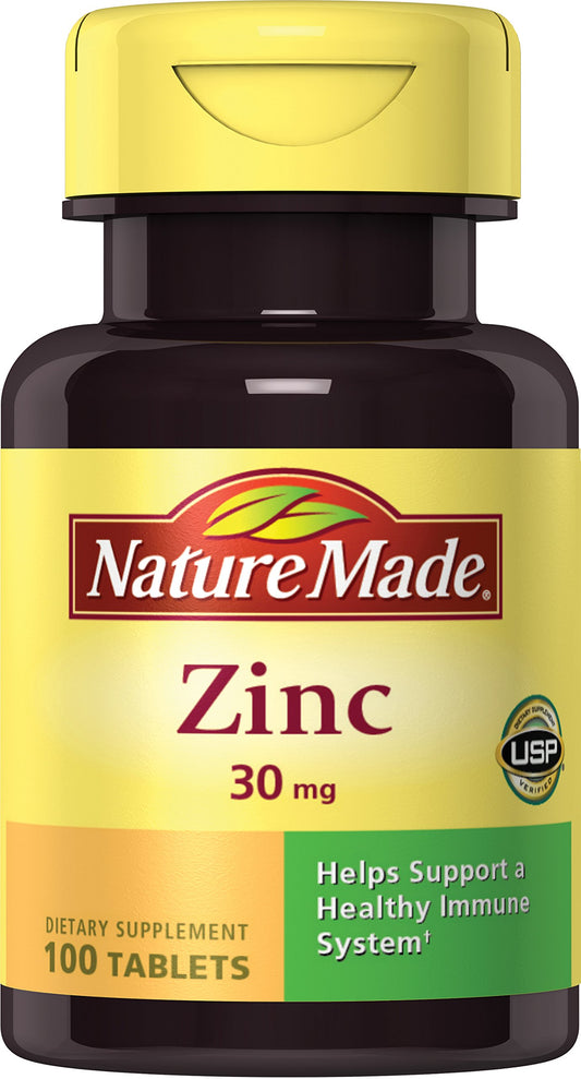 Front view of Nature Made Zinc 30mg bottle with label