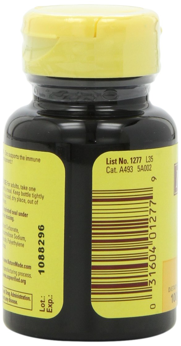 Zinc ingredients panel for Nature Made Zinc 30mg