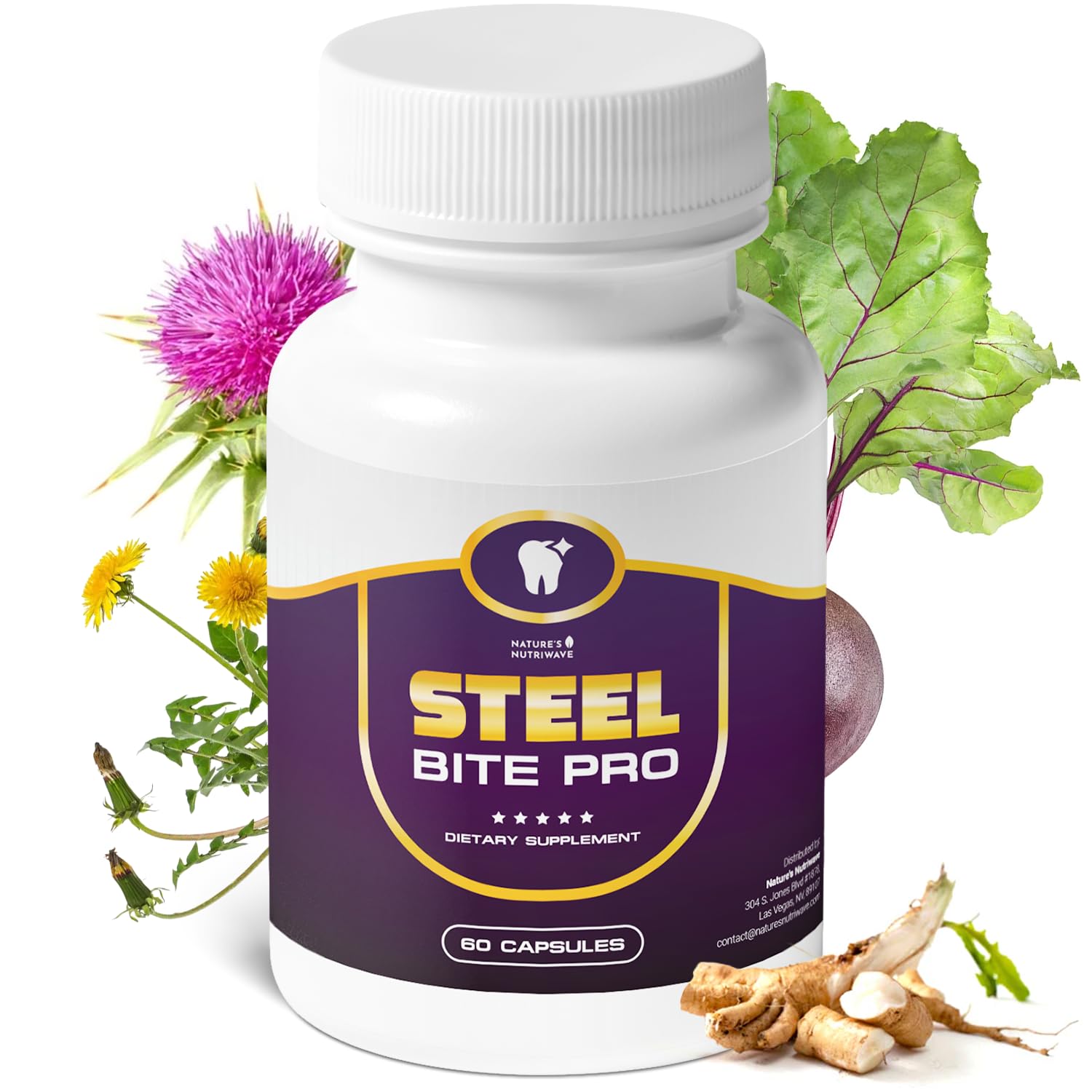 Nature's NutriWave Steel Bite Pro bottle and capsules portrait