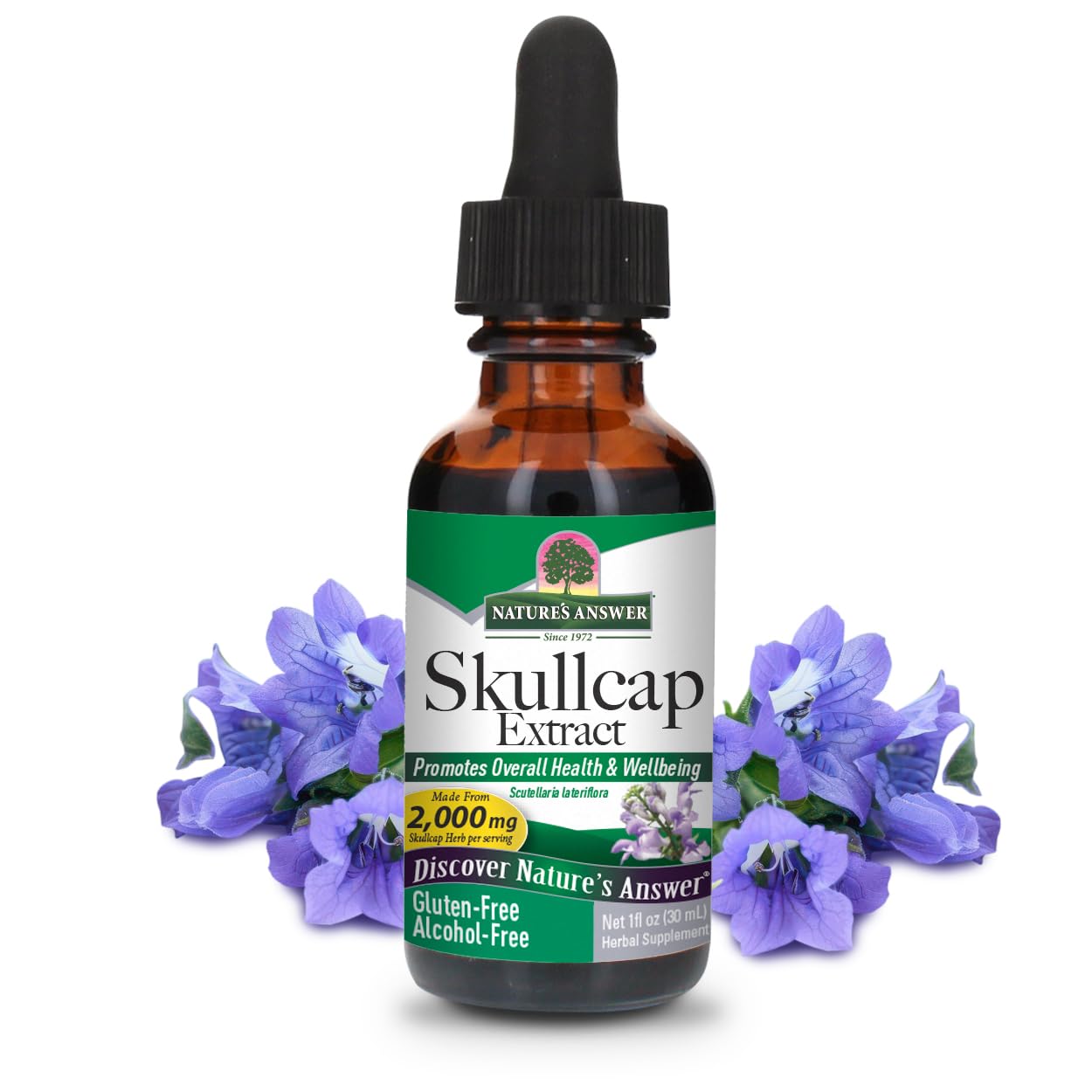 Nature's Answer Skullcap Alcohol-Free Herbal Supplement bottle label