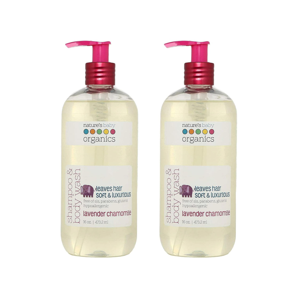 Front view of Nature's Baby Organics 3-in-1 Lavender Chamomile 16oz Pack of 2