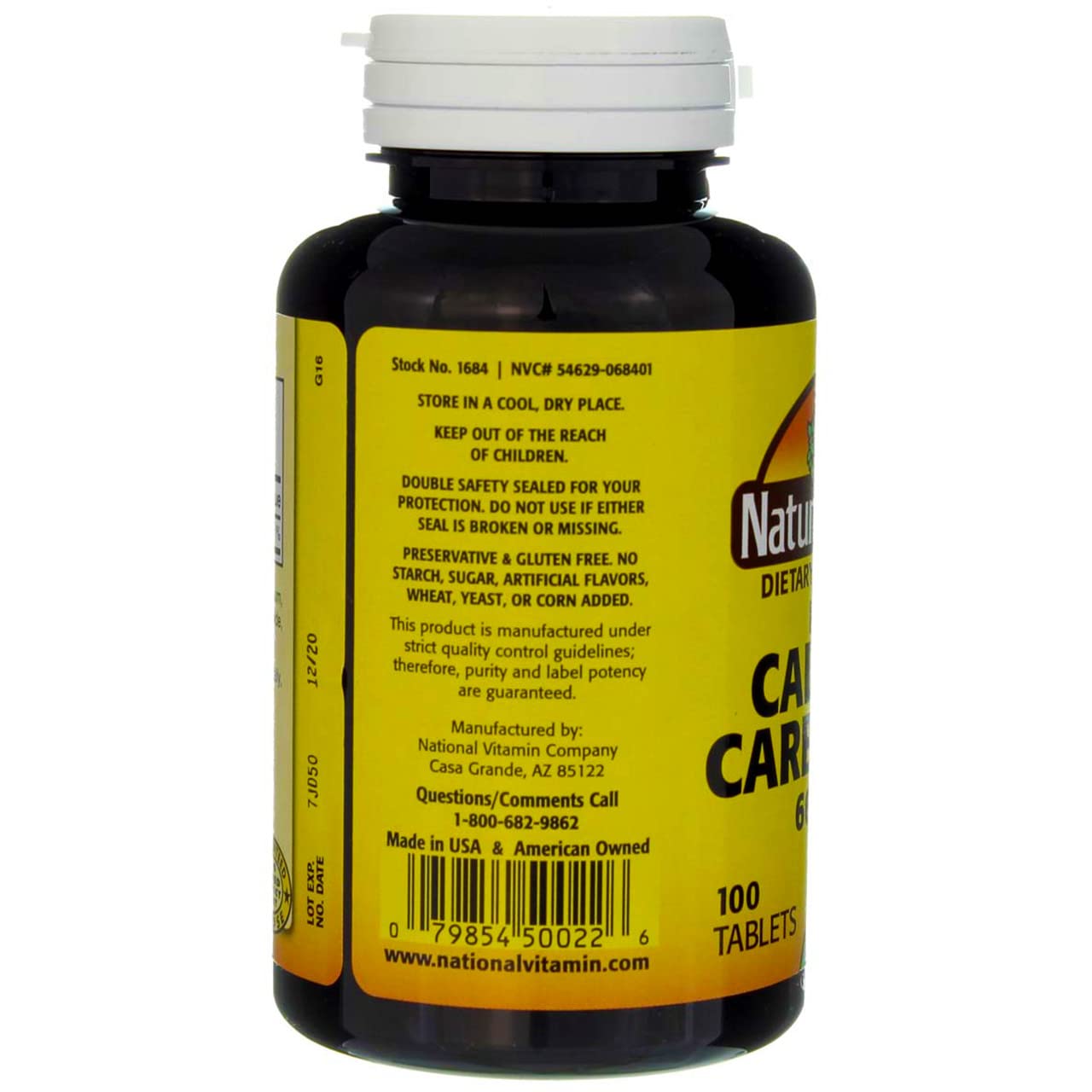 Ingredients label for Nature's Blend Calcium Carbonate tablets