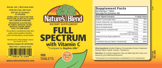 Vitamin B complex with Vitamin C supplement bottle label detail