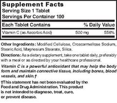 Nutrition facts panel for Nature's Blend Vitamin C 500 mg 100 tablets