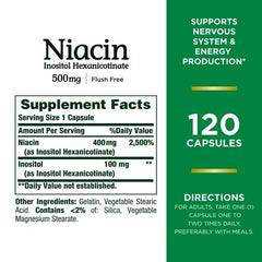 Niacin 500 mg capsules inside a bottle