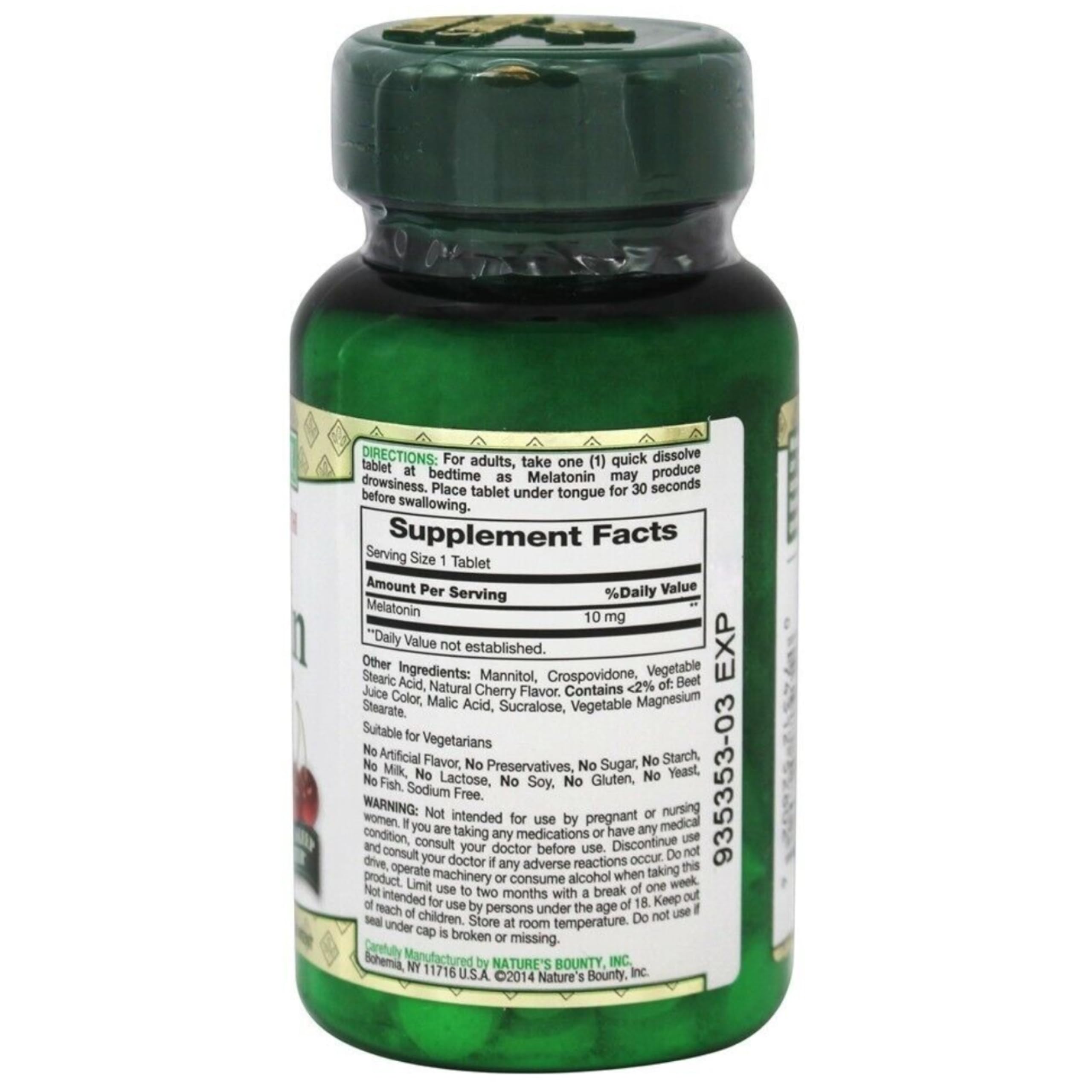Close-up of a melatonin quick-dissolve tablet