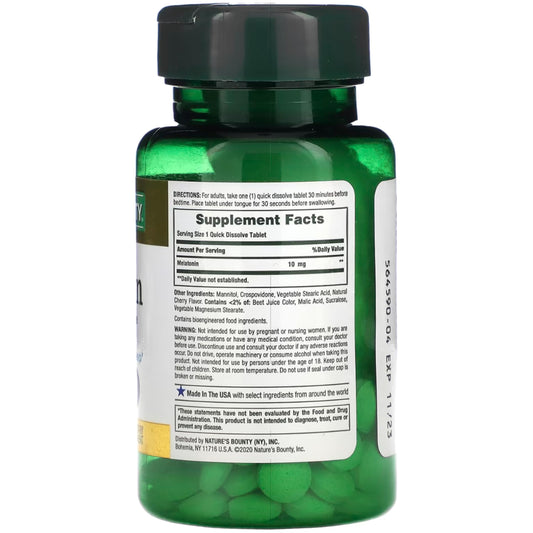 Side view of Nature's Bounty Melatonin Quick Dissolve packaging