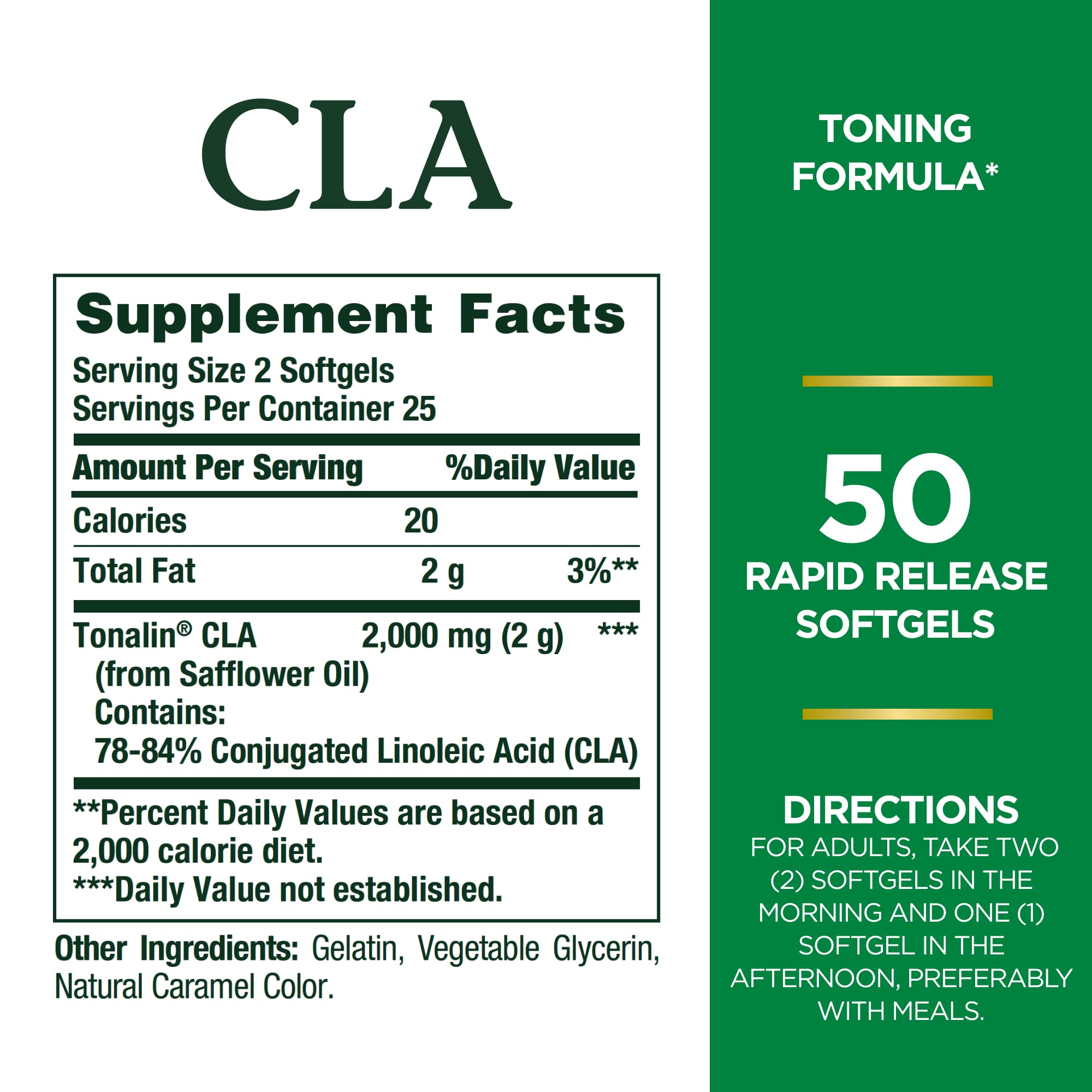 Close-up of Nature's Bounty Tonalin CLA 1000mg softgels packaging