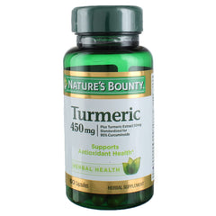 Nature's Bounty Turmeric 450 mg capsules bottle front view - 60 count per bottle, pack of 3