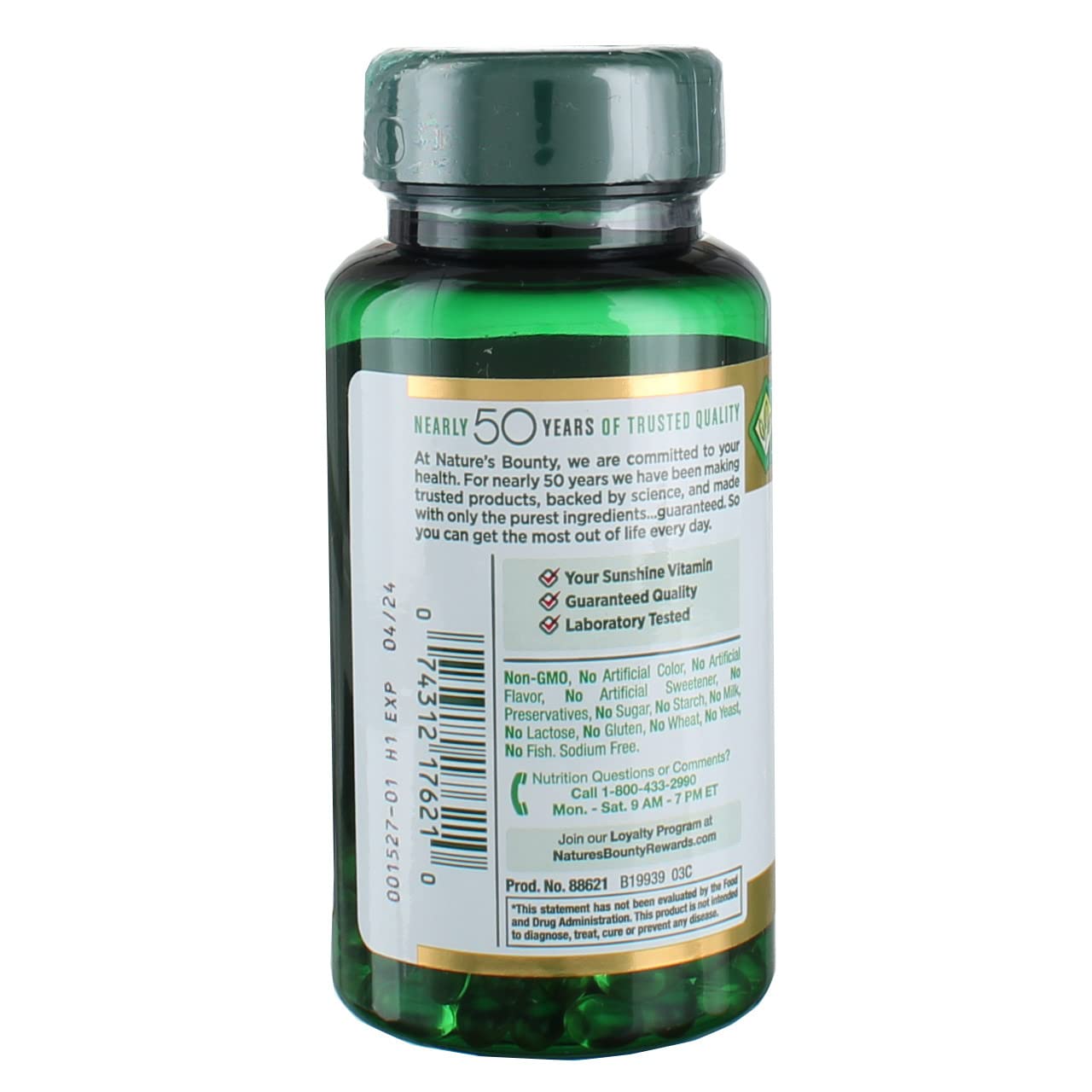 Softgels left side of bottle showing 150 count