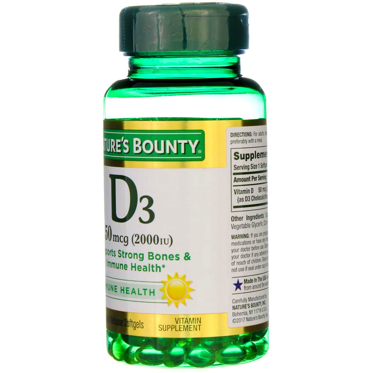 Two bottles of Nature's Bounty Vitamin D3 2000 IU