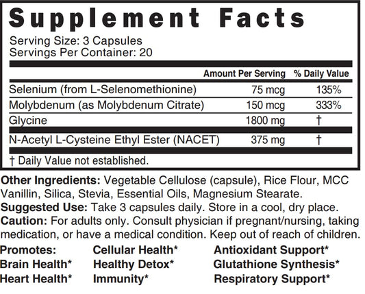 Back label of Nature's Fusions Neuro NAC 375mg bottle