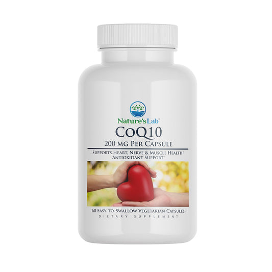 Nature's Lab CoQ10 200mg bottle displayed on a clean background