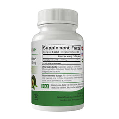 Close-up of Nature's Trove Acetyl L-Carnitine 500 mg label