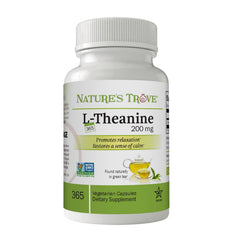 Nature's Trove L-Theanine 200mg 365 Vegetarian Capsules bottle front view