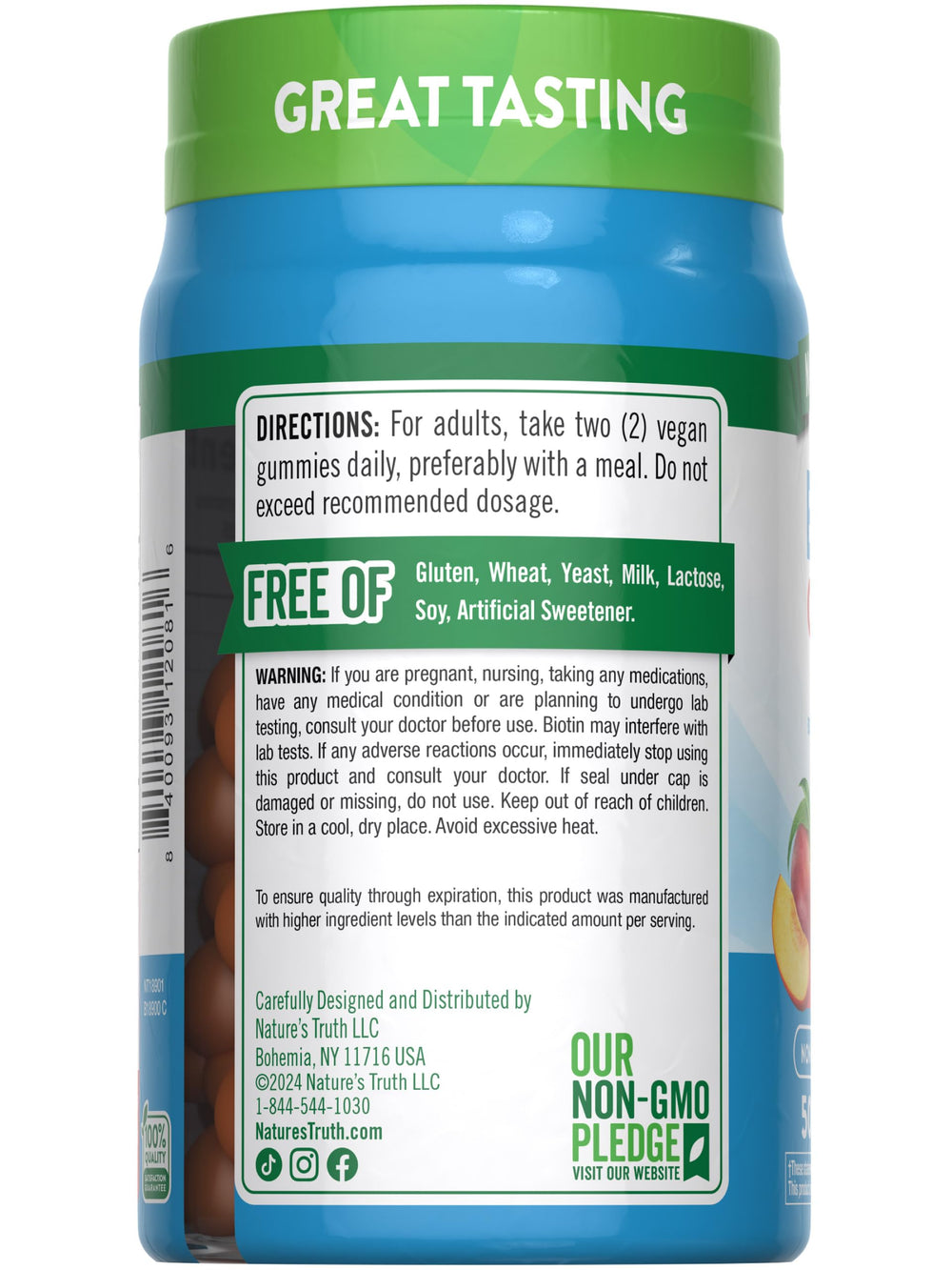 Product shot of Nature's Truth Biotin Gummies peach flavor