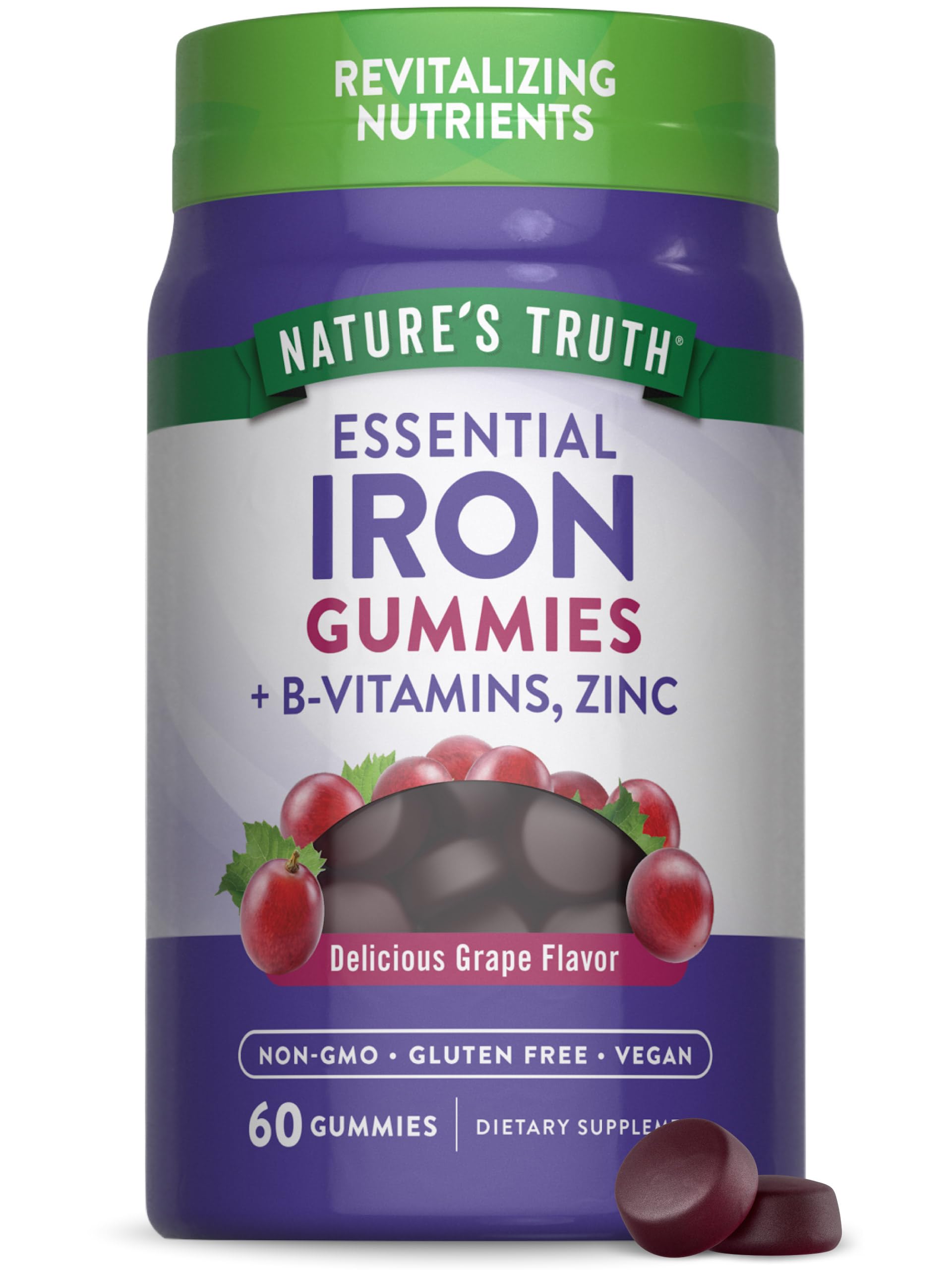 Bottle of Nature's Truth Iron Gummies with grape flavor (60 count)