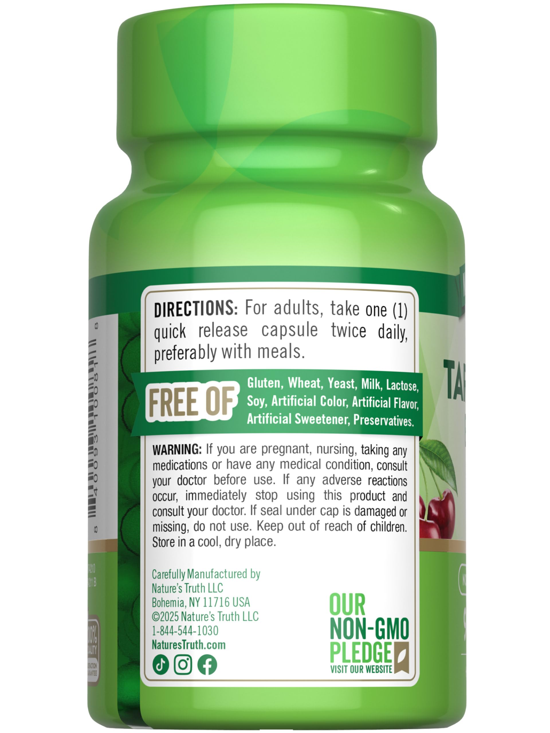Ingredients and supplement facts for Tart Cherry Extract capsules