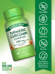 Side view packaging of Nature's Truth turmeric curcumin bottle